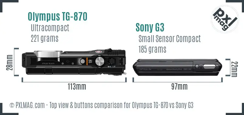 Olympus TG-870 vs Sony G3 top view buttons comparison