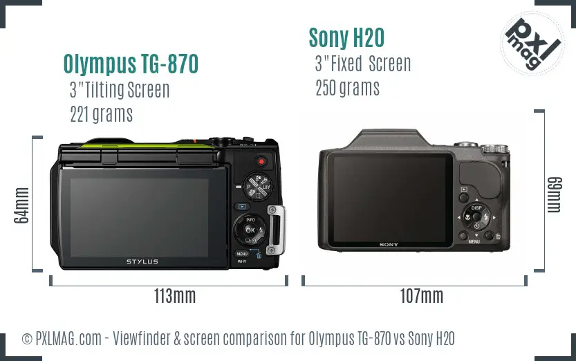 Olympus TG-870 vs Sony H20 Screen and Viewfinder comparison