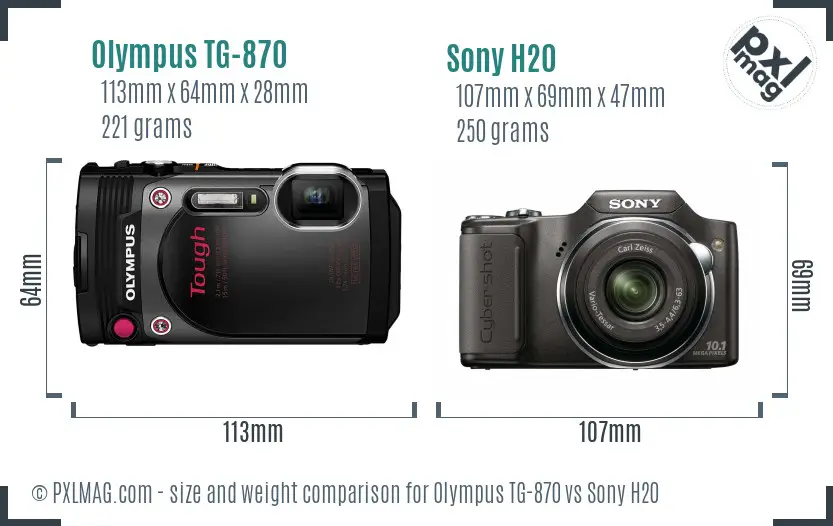 Olympus TG-870 vs Sony H20 size comparison