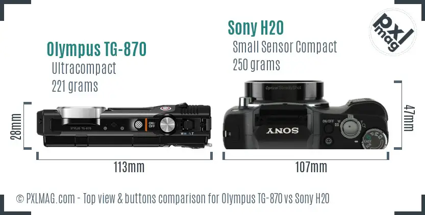 Olympus TG-870 vs Sony H20 top view buttons comparison