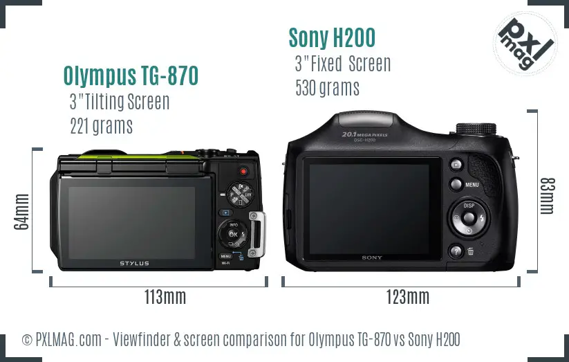 Olympus TG-870 vs Sony H200 Screen and Viewfinder comparison