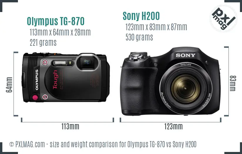 Olympus TG-870 vs Sony H200 size comparison