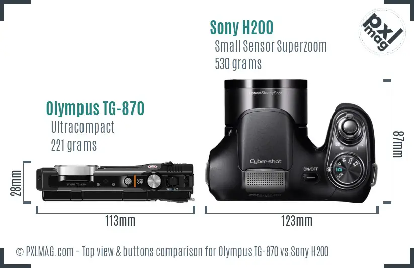 Olympus TG-870 vs Sony H200 top view buttons comparison