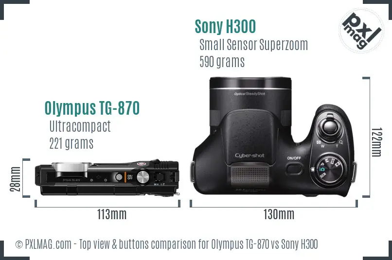 Olympus TG-870 vs Sony H300 top view buttons comparison