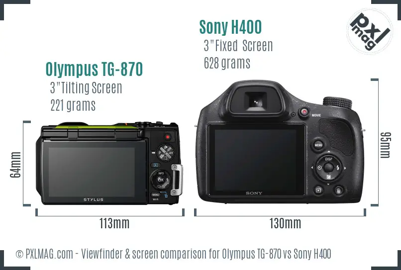 Olympus TG-870 vs Sony H400 Screen and Viewfinder comparison