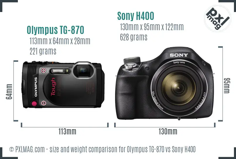 Olympus TG-870 vs Sony H400 size comparison