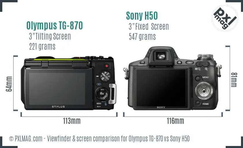 Olympus TG-870 vs Sony H50 Screen and Viewfinder comparison