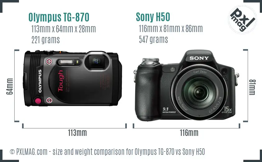 Olympus TG-870 vs Sony H50 size comparison