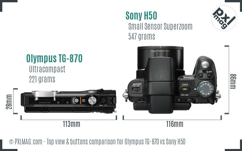 Olympus TG-870 vs Sony H50 top view buttons comparison