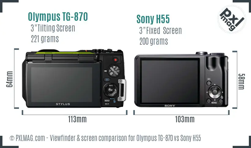 Olympus TG-870 vs Sony H55 Screen and Viewfinder comparison