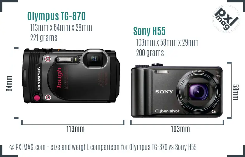Olympus TG-870 vs Sony H55 size comparison