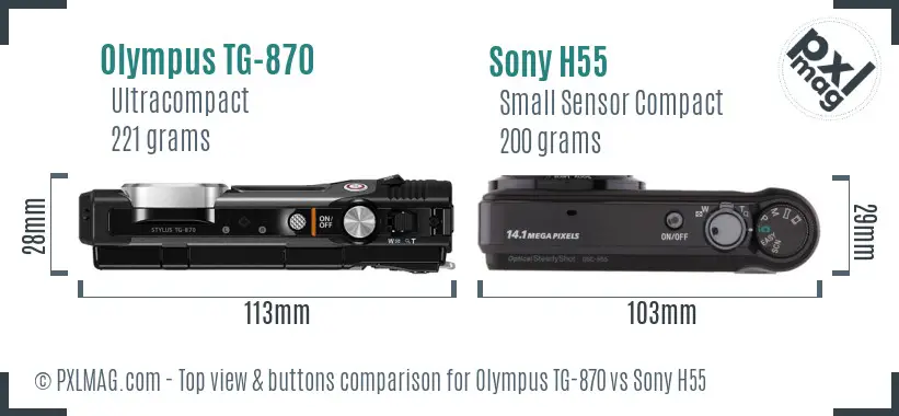 Olympus TG-870 vs Sony H55 top view buttons comparison