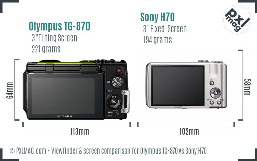 Olympus TG-870 vs Sony H70 Screen and Viewfinder comparison