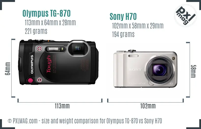 Olympus TG-870 vs Sony H70 size comparison