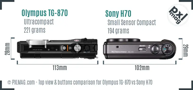 Olympus TG-870 vs Sony H70 top view buttons comparison