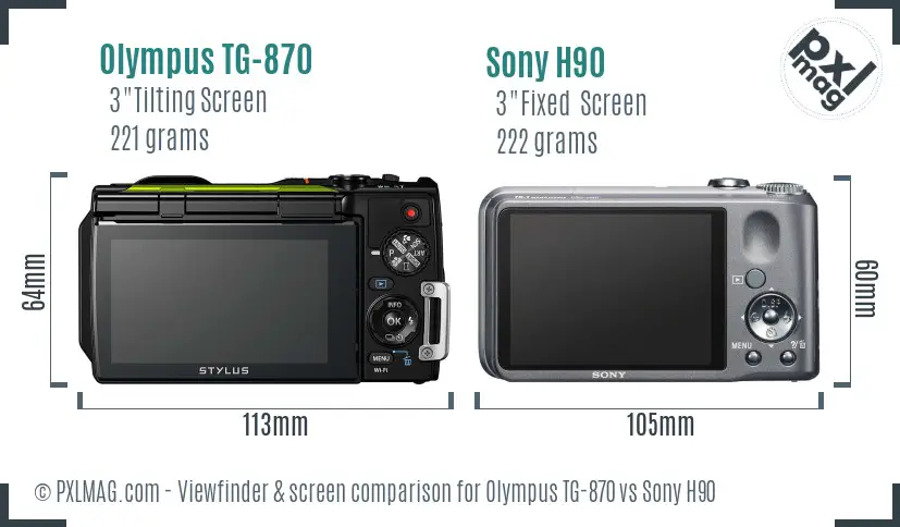 Olympus TG-870 vs Sony H90 Screen and Viewfinder comparison