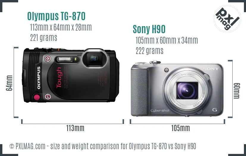 Olympus TG-870 vs Sony H90 size comparison