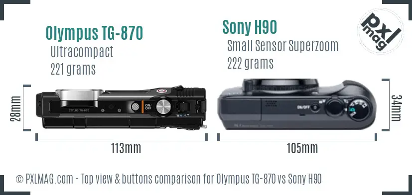 Olympus TG-870 vs Sony H90 top view buttons comparison