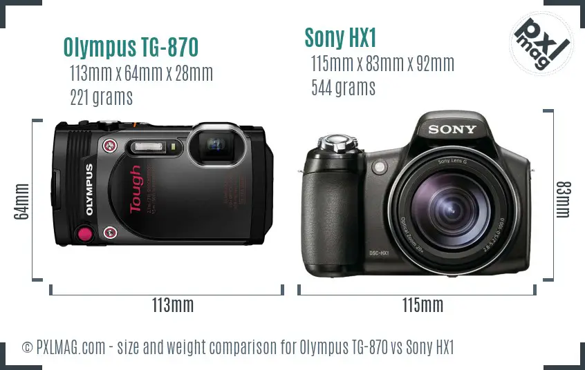 Olympus TG-870 vs Sony HX1 size comparison