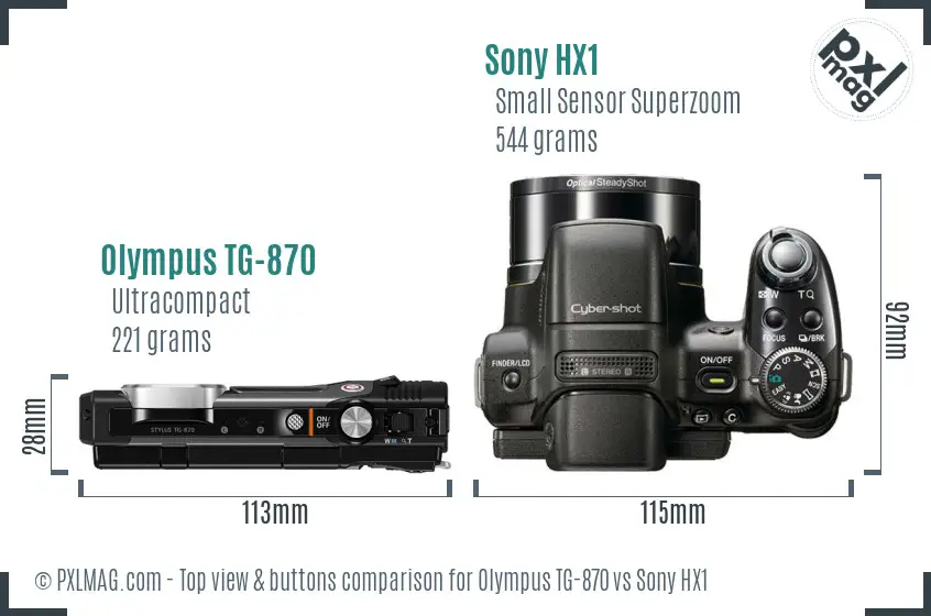 Olympus TG-870 vs Sony HX1 top view buttons comparison