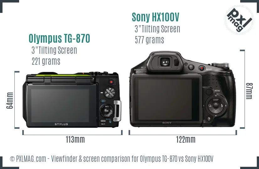 Olympus TG-870 vs Sony HX100V Screen and Viewfinder comparison