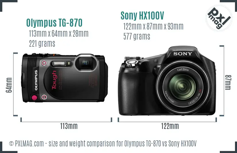 Olympus TG-870 vs Sony HX100V size comparison
