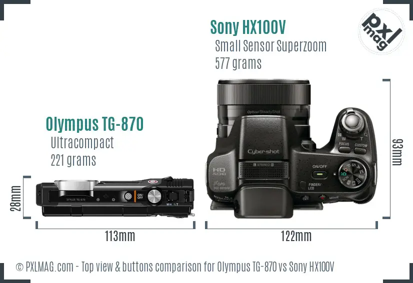 Olympus TG-870 vs Sony HX100V top view buttons comparison