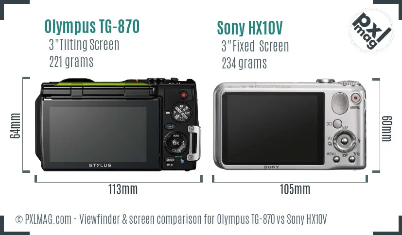 Olympus TG-870 vs Sony HX10V Screen and Viewfinder comparison