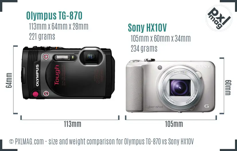 Olympus TG-870 vs Sony HX10V size comparison