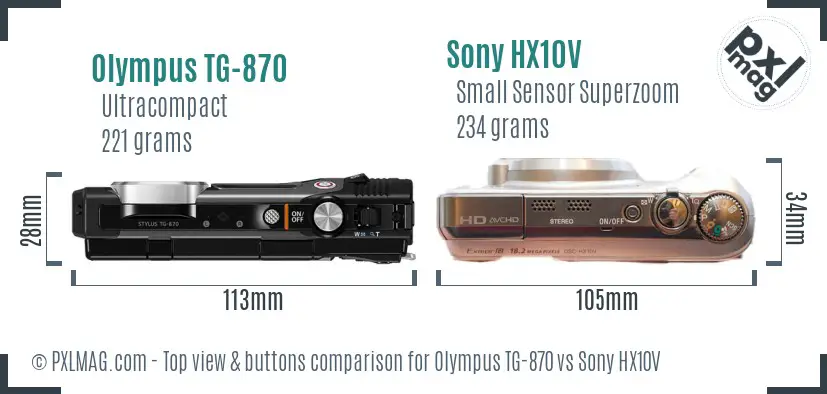 Olympus TG-870 vs Sony HX10V top view buttons comparison