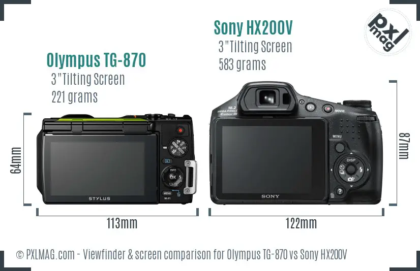 Olympus TG-870 vs Sony HX200V Screen and Viewfinder comparison