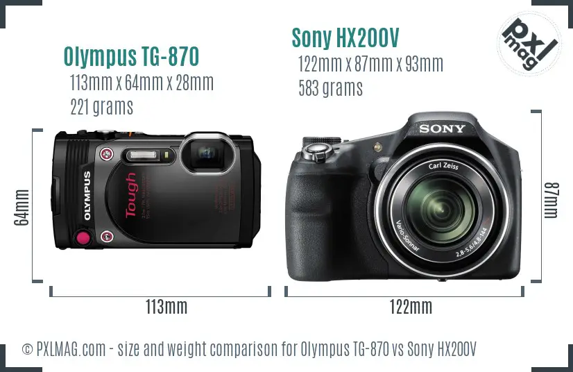 Olympus TG-870 vs Sony HX200V size comparison