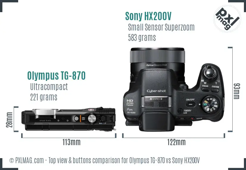 Olympus TG-870 vs Sony HX200V top view buttons comparison