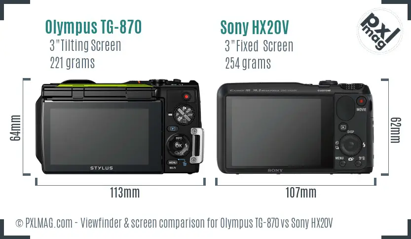 Olympus TG-870 vs Sony HX20V Screen and Viewfinder comparison