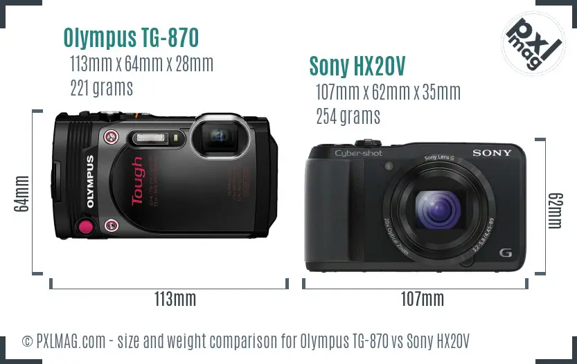 Olympus TG-870 vs Sony HX20V size comparison
