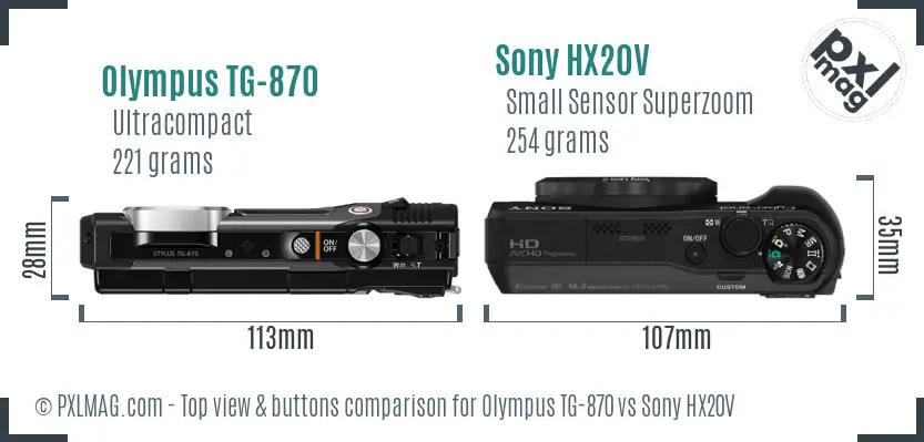 Olympus TG-870 vs Sony HX20V top view buttons comparison