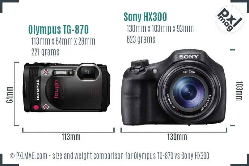 Olympus TG-870 vs Sony HX300 size comparison
