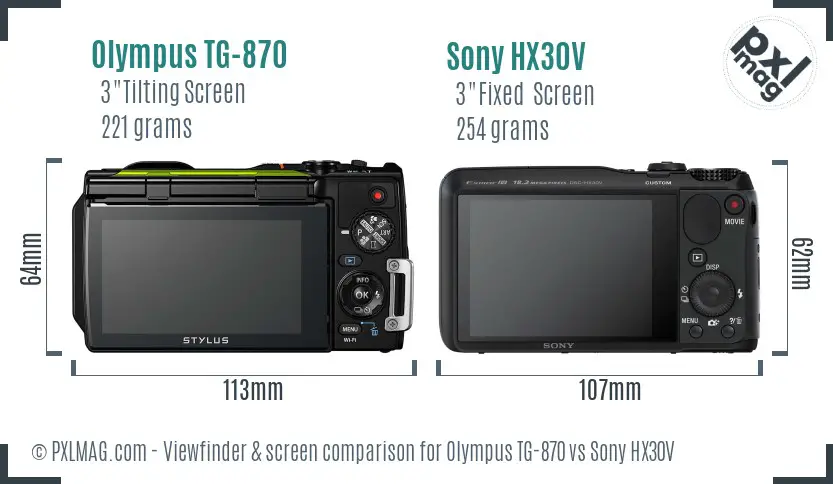 Olympus TG-870 vs Sony HX30V Screen and Viewfinder comparison