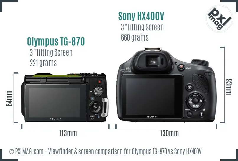 Olympus TG-870 vs Sony HX400V Screen and Viewfinder comparison