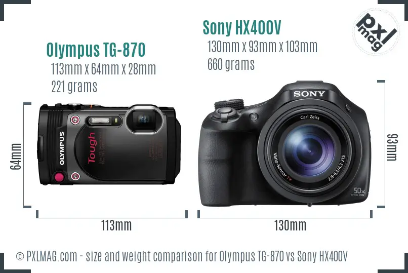 Olympus TG-870 vs Sony HX400V size comparison