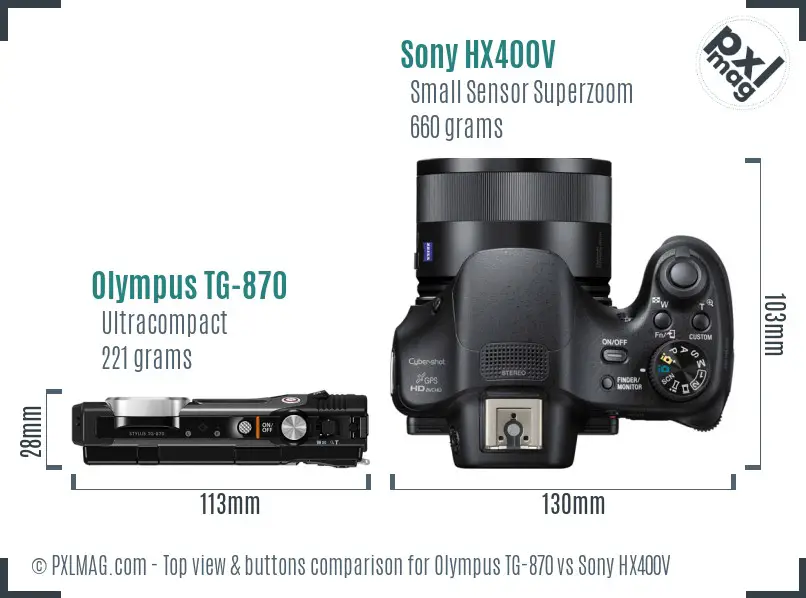 Olympus TG-870 vs Sony HX400V top view buttons comparison
