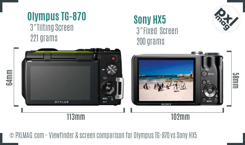 Olympus TG-870 vs Sony HX5 Screen and Viewfinder comparison