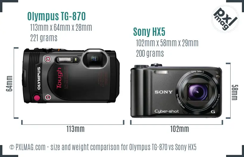 Olympus TG-870 vs Sony HX5 size comparison
