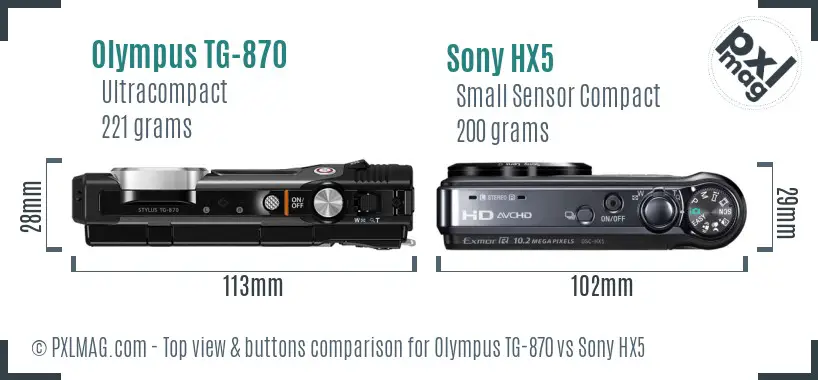 Olympus TG-870 vs Sony HX5 top view buttons comparison