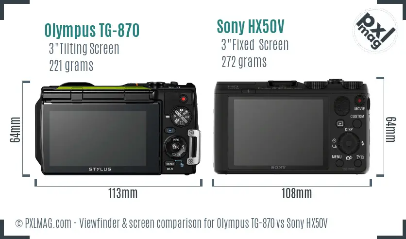 Olympus TG-870 vs Sony HX50V Screen and Viewfinder comparison
