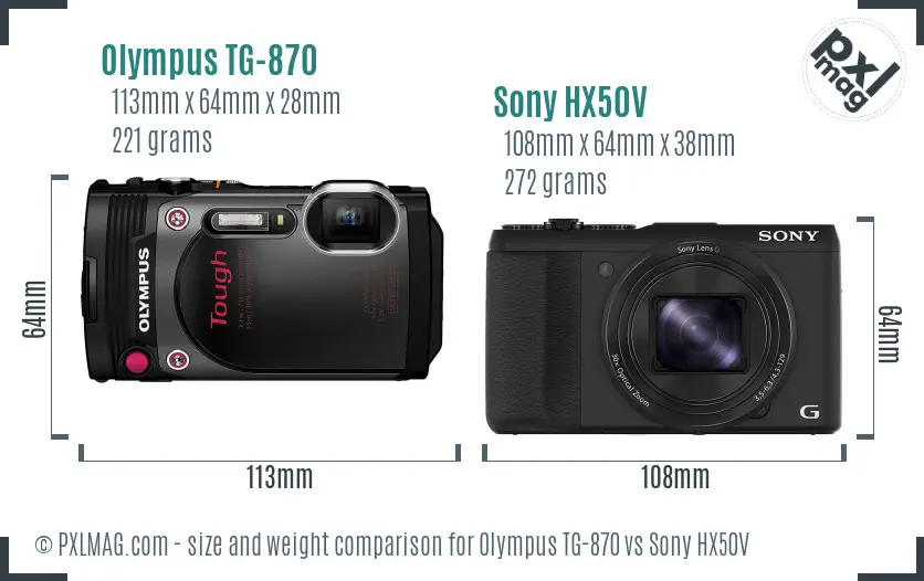 Olympus TG-870 vs Sony HX50V size comparison