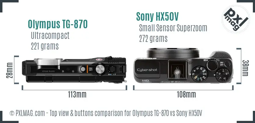 Olympus TG-870 vs Sony HX50V top view buttons comparison