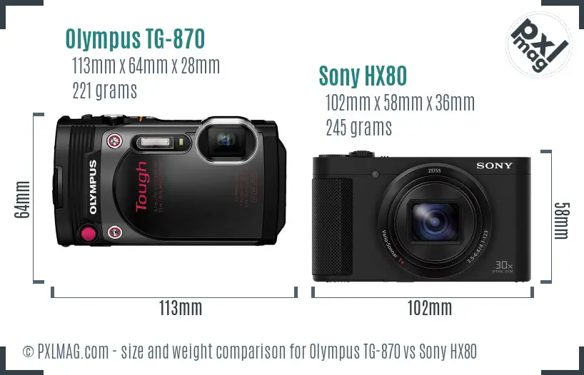 Olympus TG-870 vs Sony HX80 size comparison