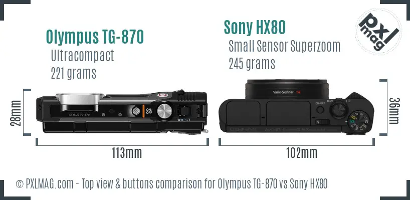 Olympus TG-870 vs Sony HX80 top view buttons comparison