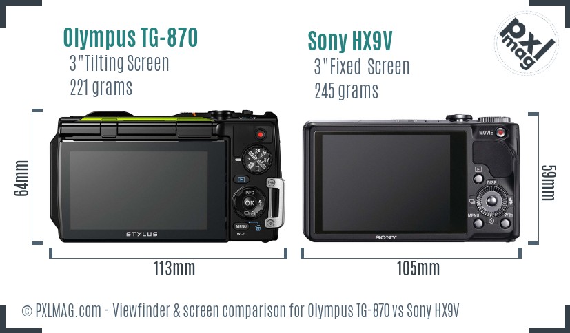 Olympus TG-870 vs Sony HX9V Screen and Viewfinder comparison